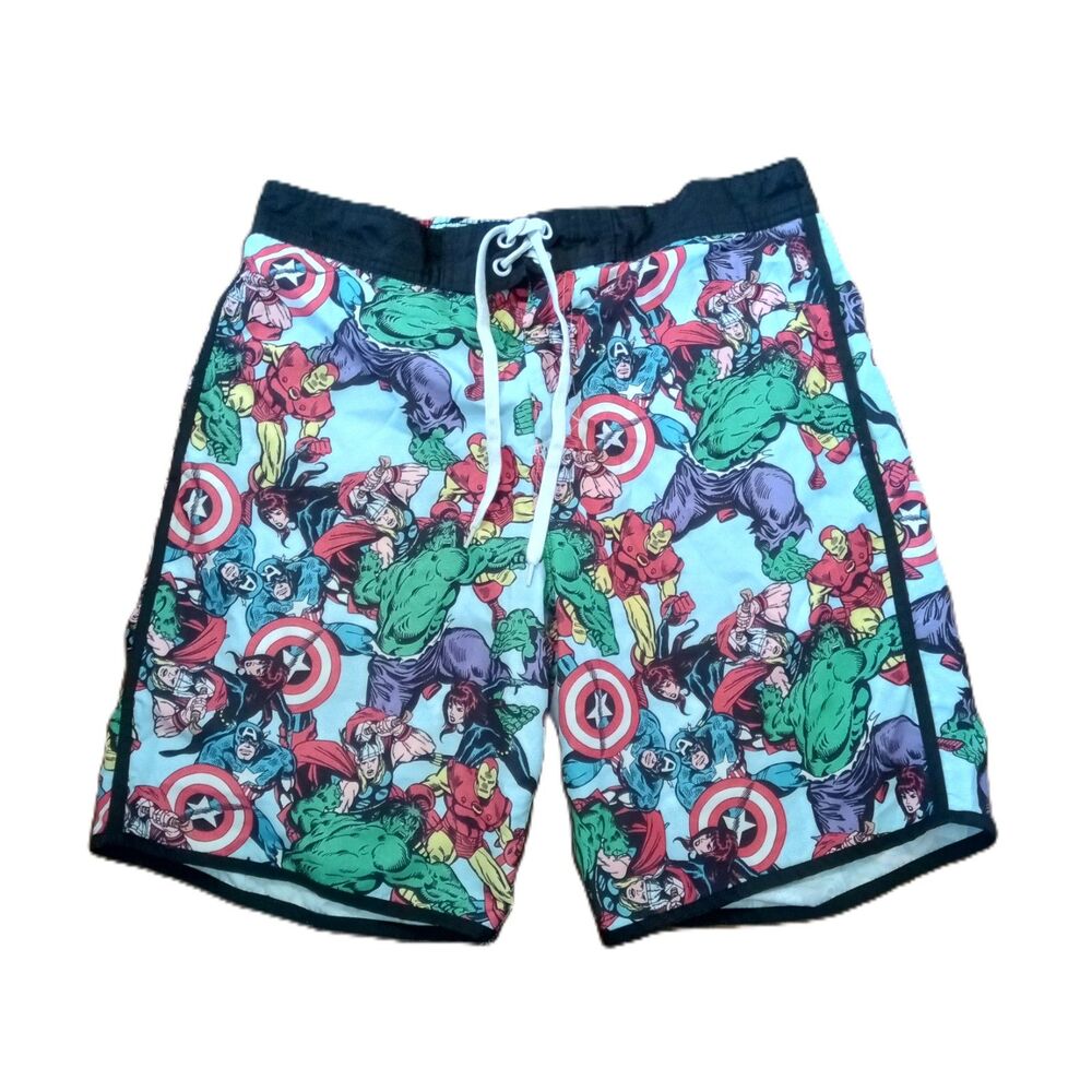 Men's Medium Blue Marvel Swim Trunks Swimsuit Mesh Lined Board Shorts